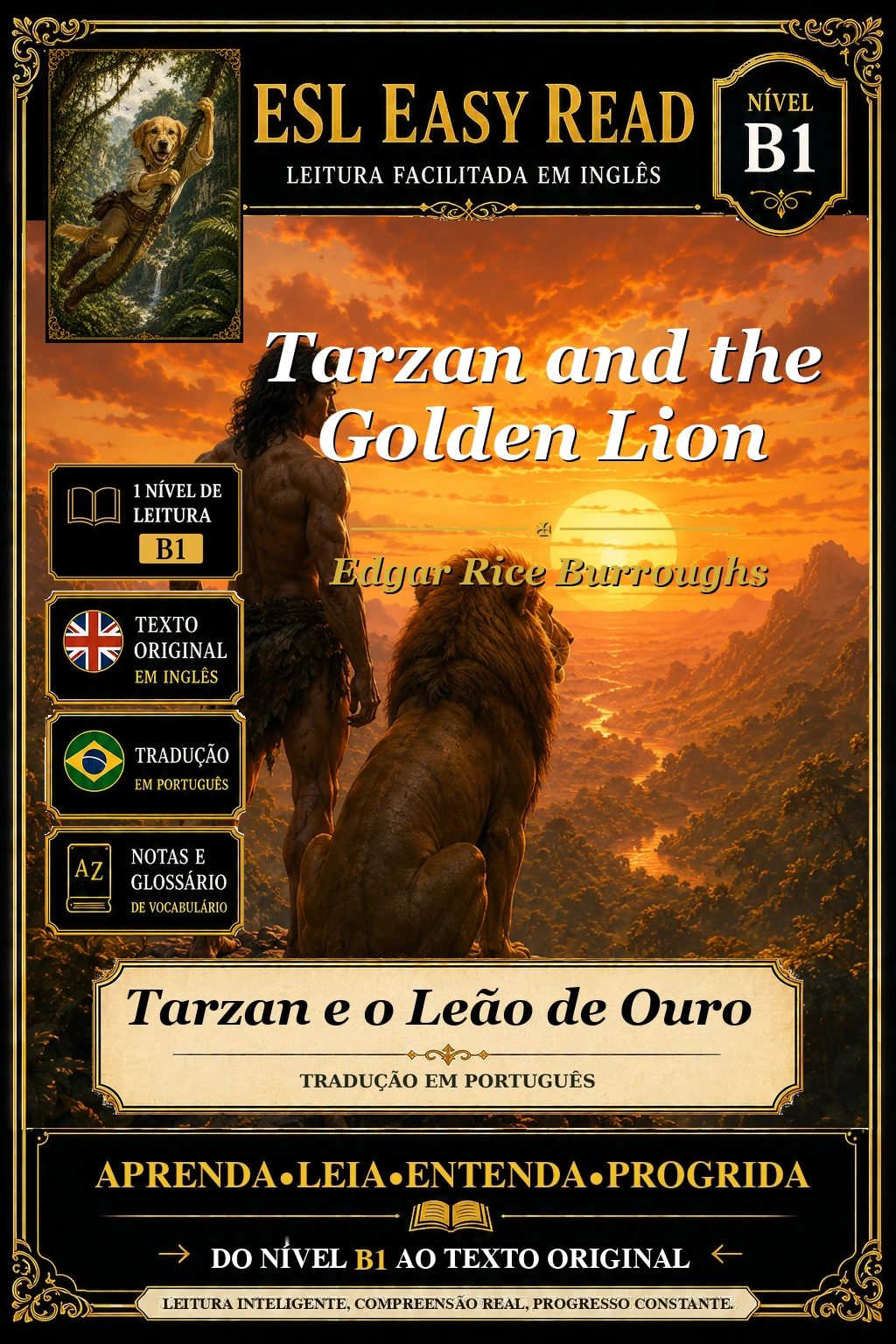 Capa do e-book Tarzan e o Leão de Ouro, de Edgar Rice Burroughs