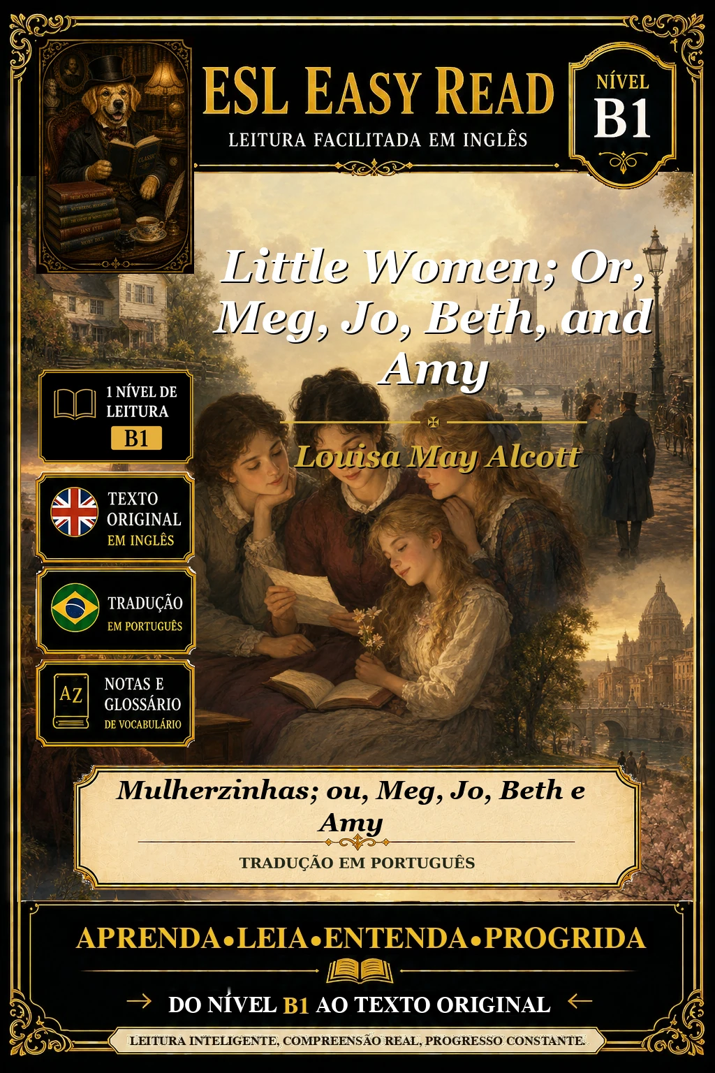 Capa de Mulherzinhas; ou, Meg, Jo, Beth e Amy, de Louisa May Alcott