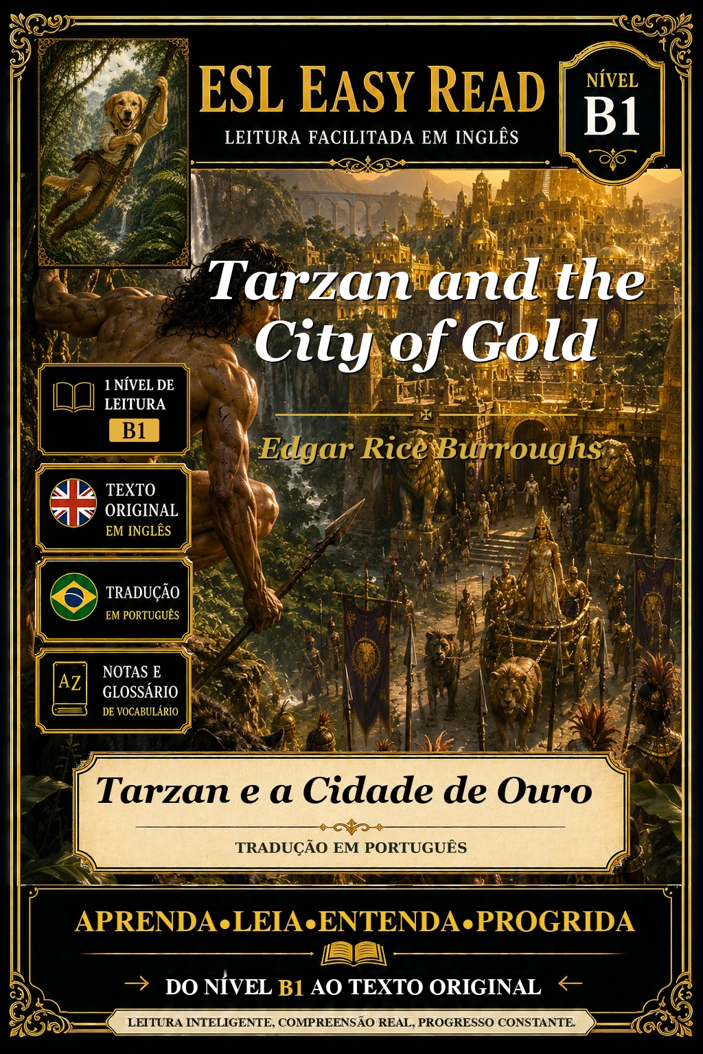 Capa do e-book Tarzan e a Cidade de Ouro, de Edgar Rice Burroughs