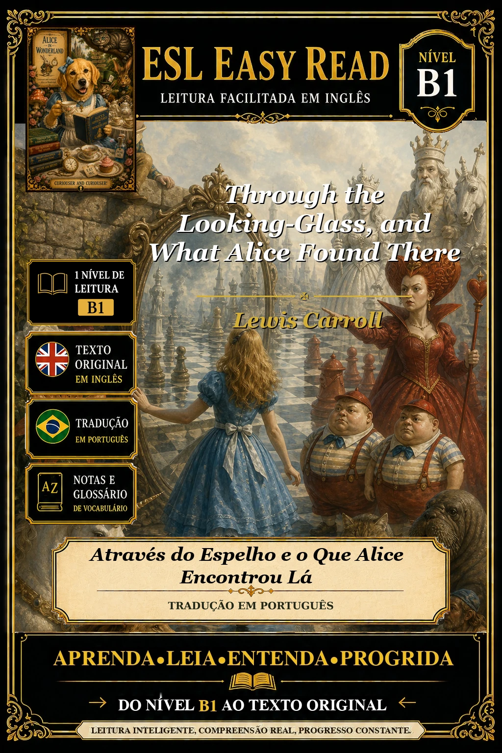 Capa do e-book Através do Espelho, e o que Alice encontrou lá, de Lewis Carroll