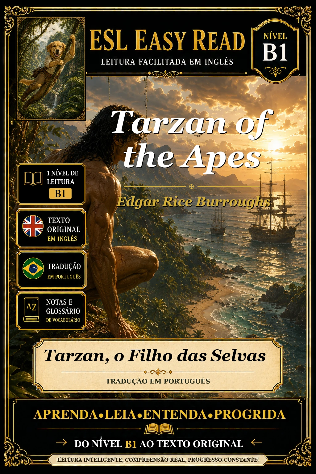 Capa do e-book Tarzan of the Apes, de Edgar Rice Burroughs