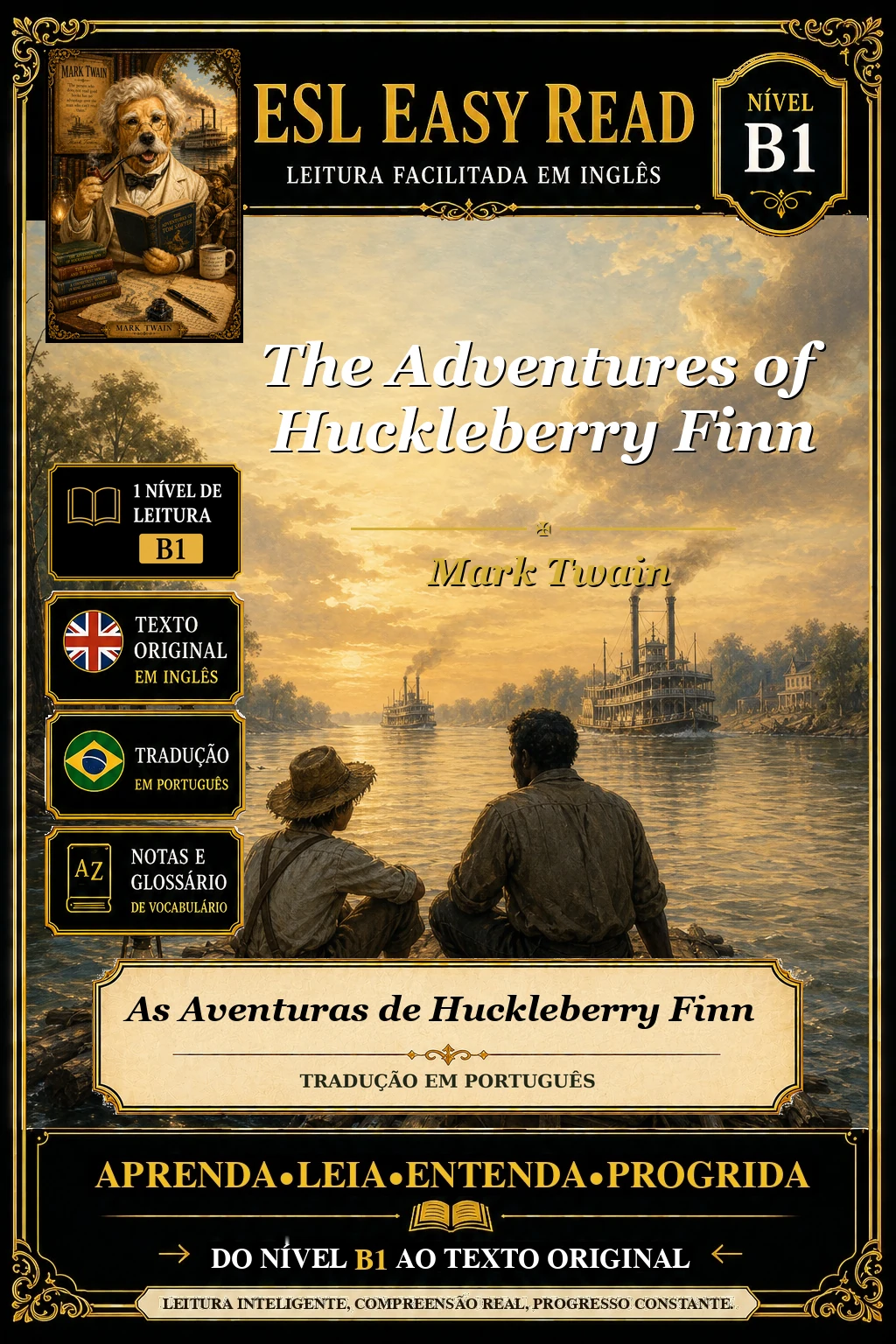 Capa do e-book As Aventuras de Huckleberry Finn, de Mark Twain