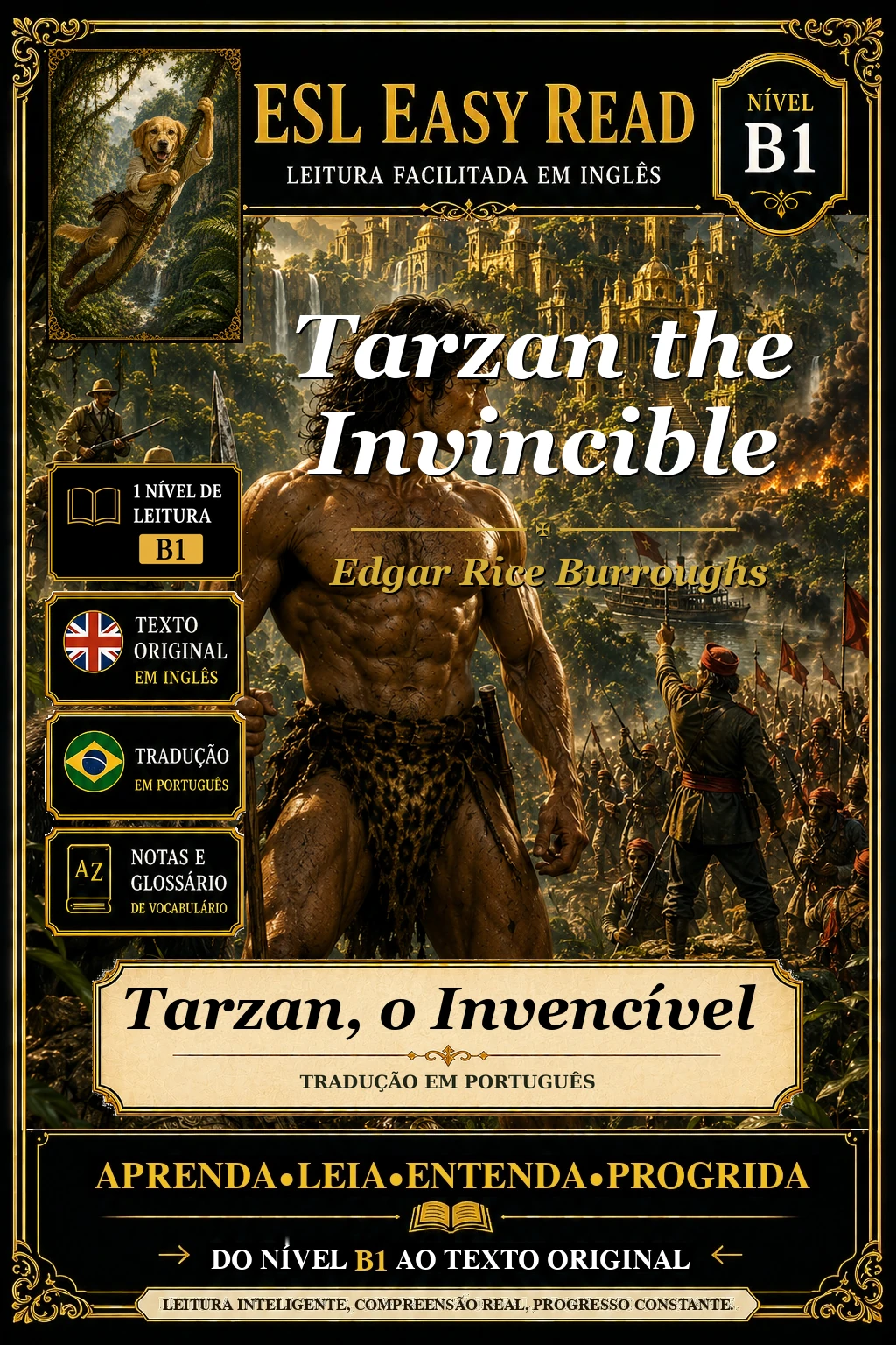 Capa do e-book Tarzan the Invincible, de Edgar Rice Burroughs
